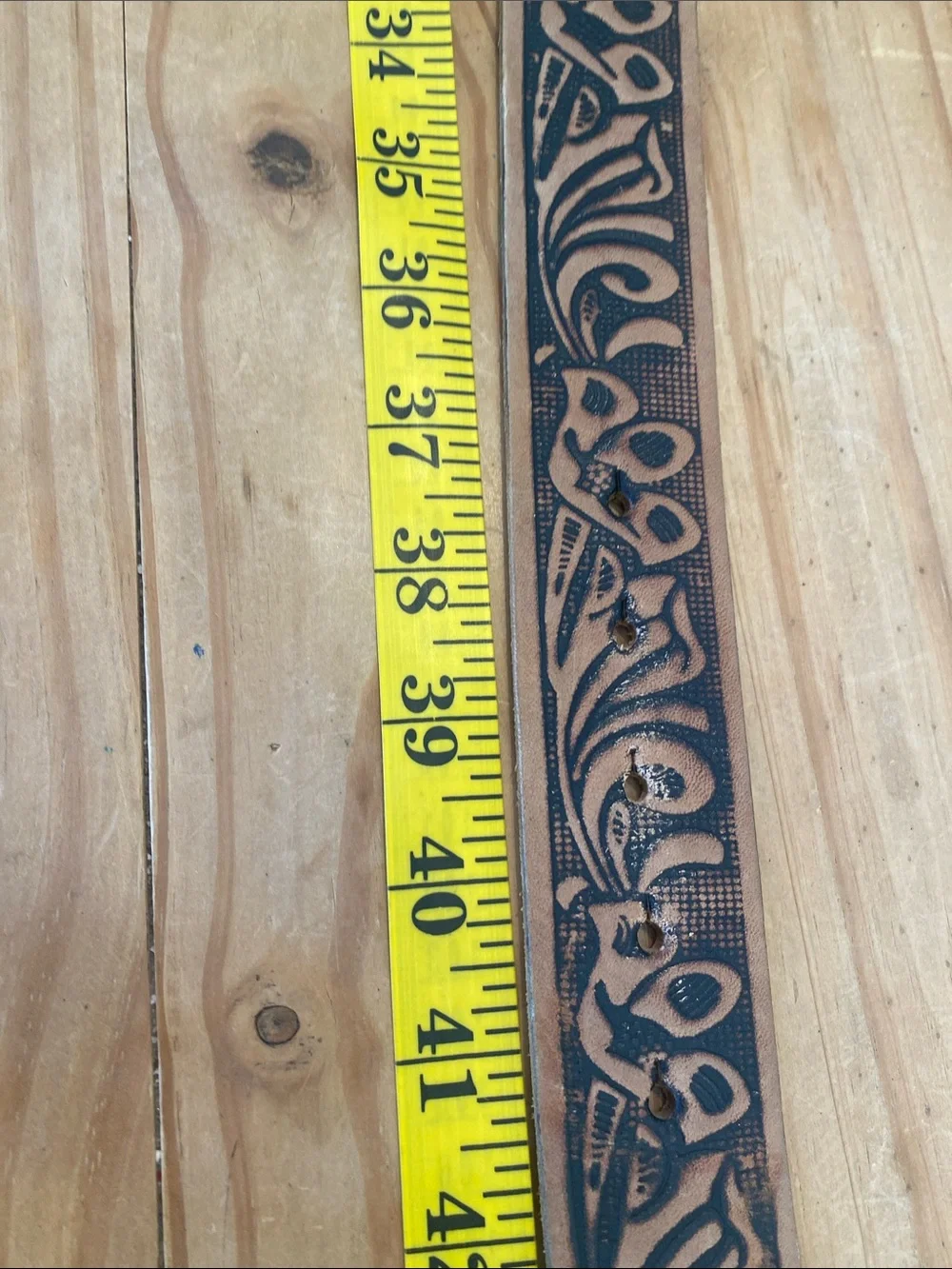 Buckle Brand Brown Tooled Leather Belt with Oval Antiqued Buckle
